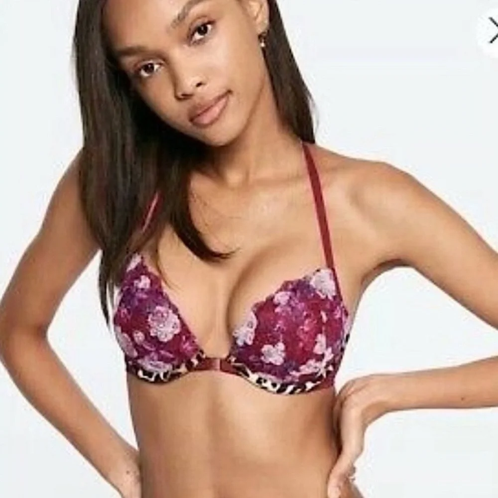PINK BY VICTORIA SECRET Date push Up Racerback front clasp floral‎ lace 32DD